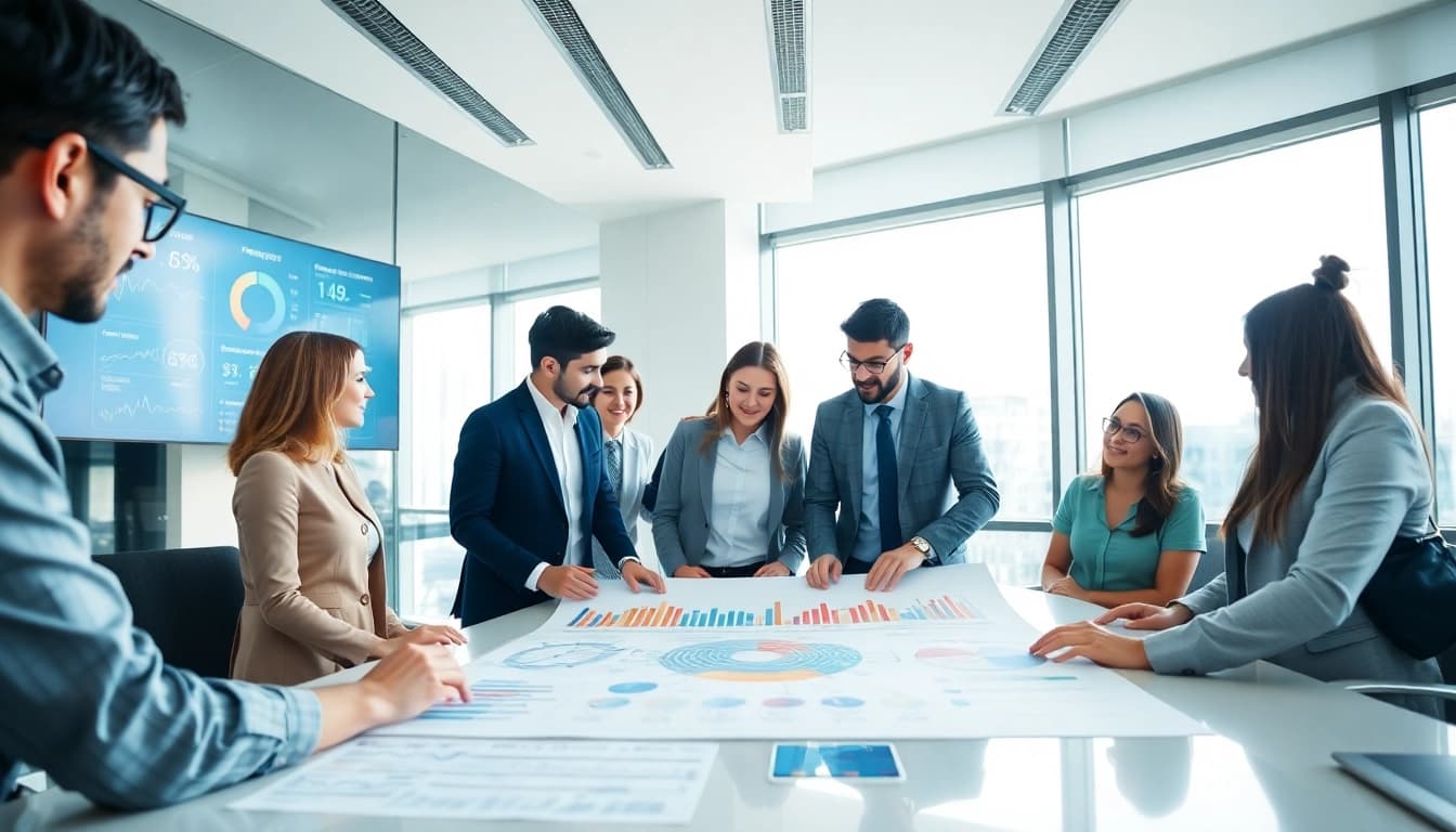 Engaged team discussing Strategy Capture Management in a modern office setting.