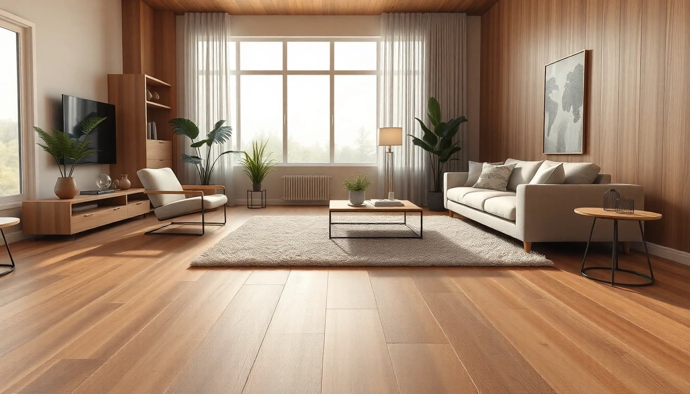 Experience the stylish luxury vinyl plank flooring in a modern living room setting.