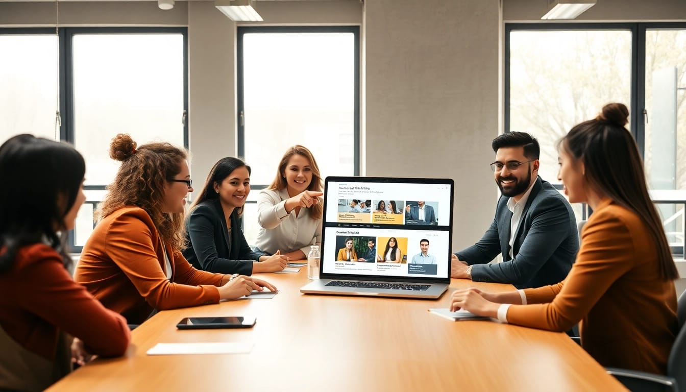 Engaged discussion on IT certifications without studying among professionals in a bright office.