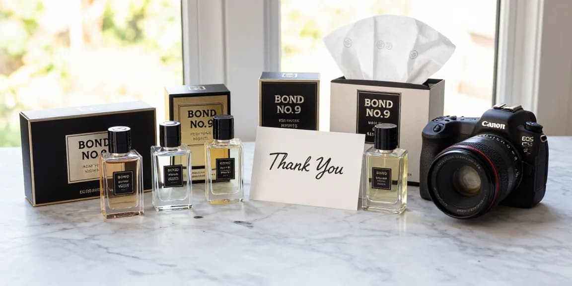 Samples of Bond No 9 displayed in an elegant packaging showcase, perfect for online shopping and product reviews.