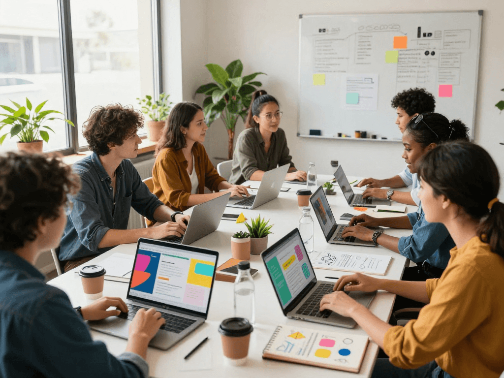 Collaborative coworking scene helping to increse online visibility for freelancers and businesses.