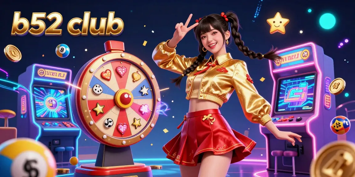 Bets place with b52 club excitement, featuring vibrant 3D characters and casino elements.