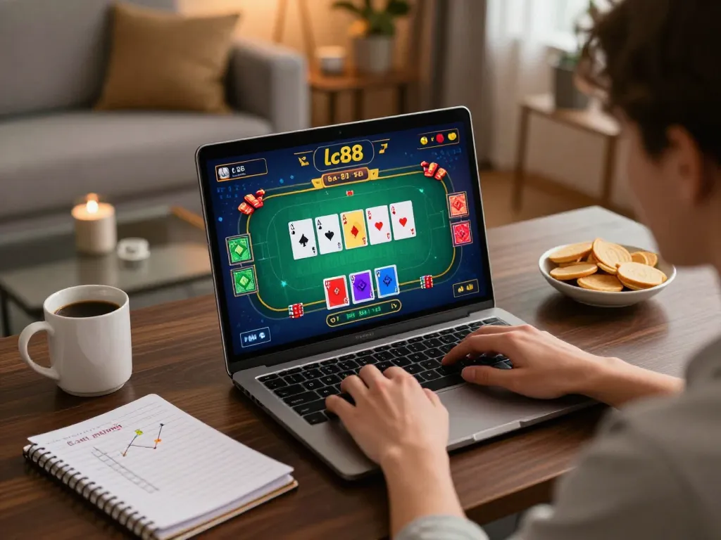 Immerse in lc88 casino strategy while using a laptop for online poker gaming from home.