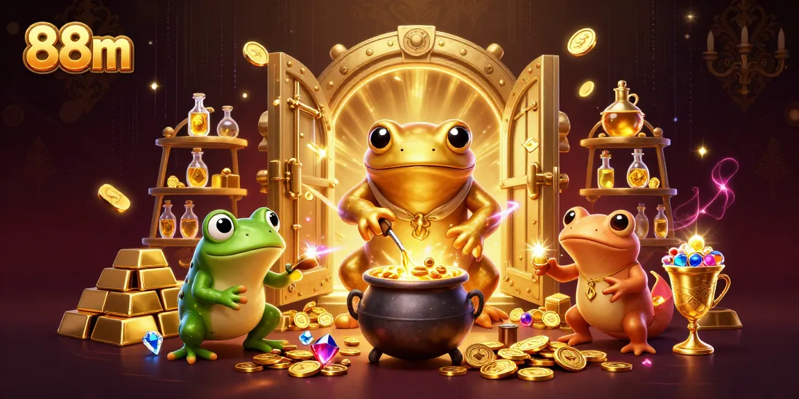 Experience 88m's gold rush with enchanting alchemists and treasure in a casino-themed illustration.