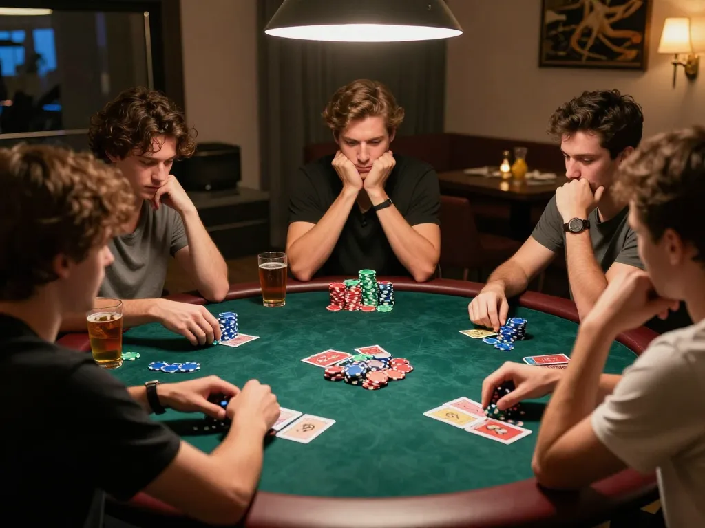 Friends enjoying a lively poker game at home, using kubet strategies for better odds.