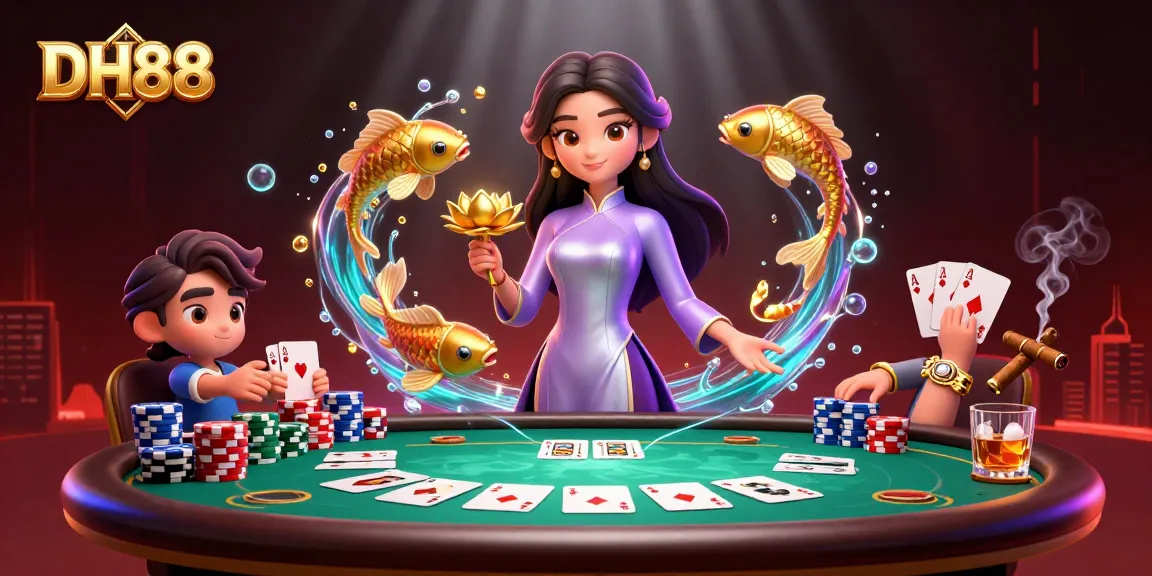 Engage in thrilling gameplay at DH88, featuring vibrant scenes of poker strategy and dynamic action.