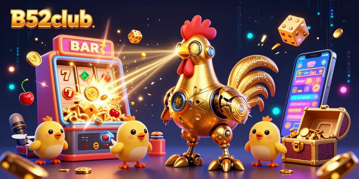 B52club players engage with exciting slot machines, showcasing vibrant games and memorable prizes