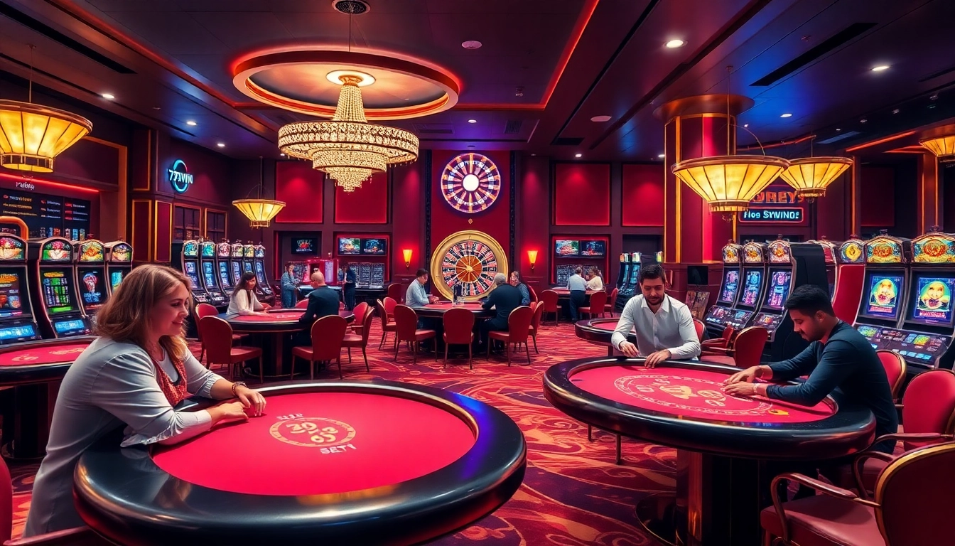 Experience the thrilling action of gambling at 789WIN with vibrant casino tables and players engaging in games.