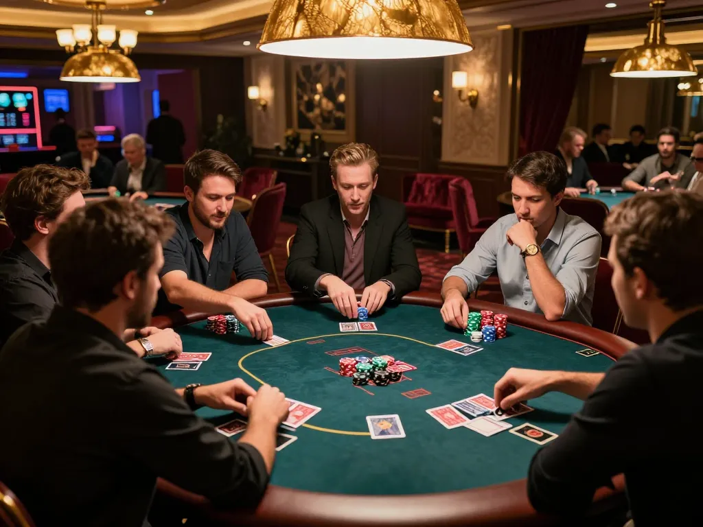 Alo789 players engaging in a high-stakes poker game, showcasing excitement and strategic gameplay.