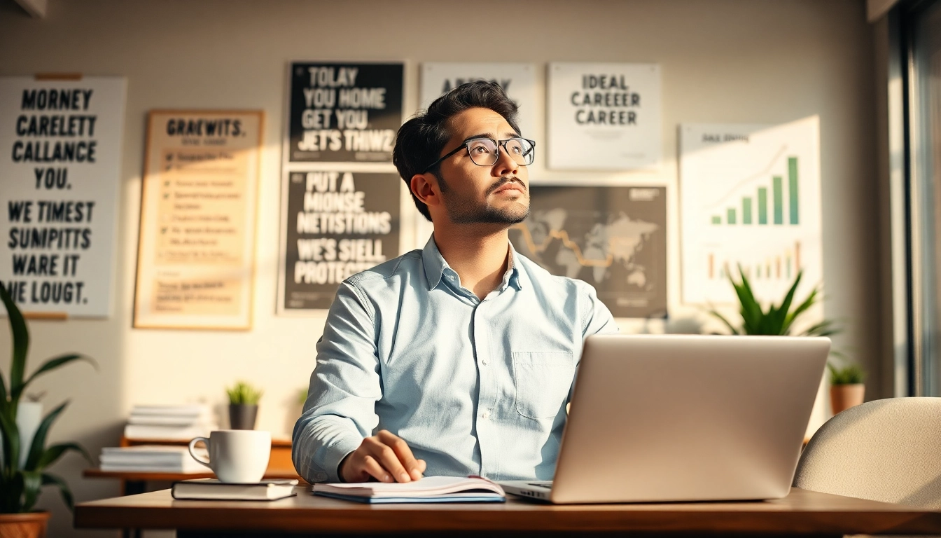 Showcasing an individual exploring their Ideal career in a vibrant, motivating workspace.