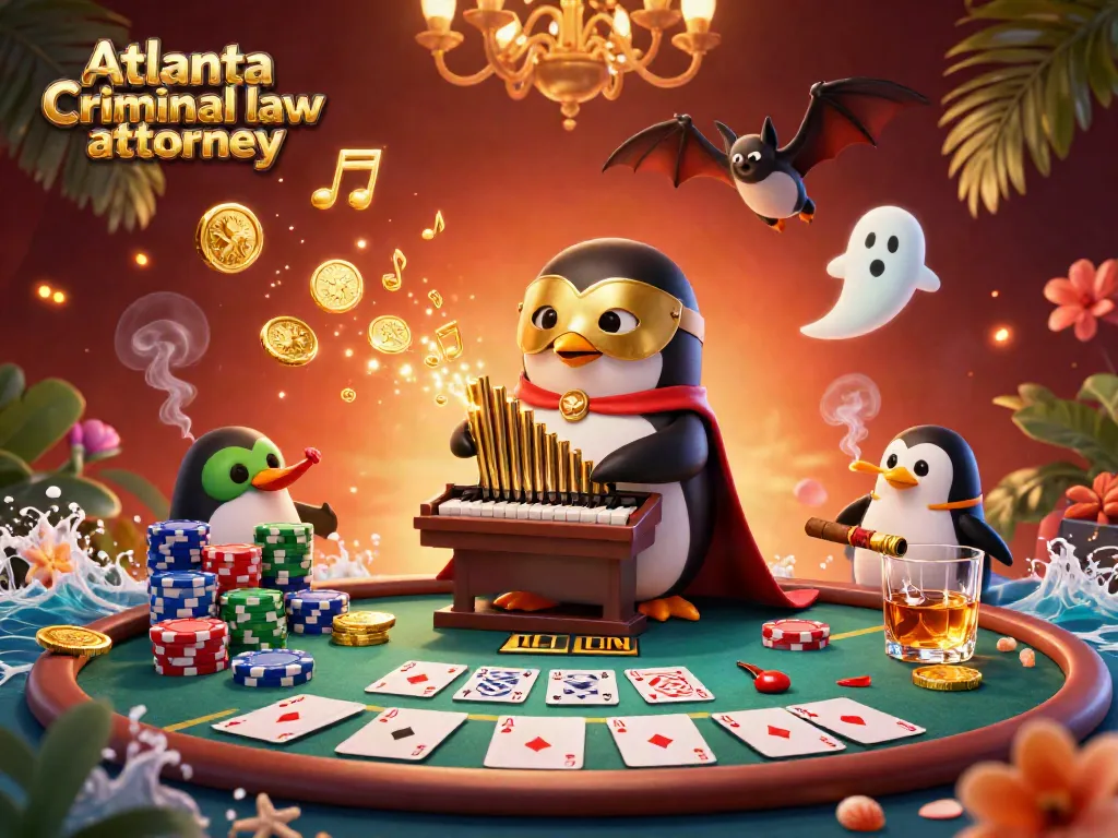 Engaging scene with an Atlanta criminal law attorney showcasing vibrant gambling elements and golden coins.