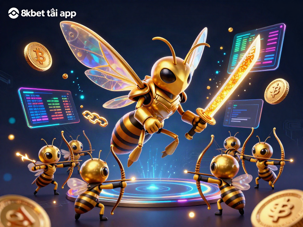 Experience the thrill of gambling with the vibrant 8xbet tải app, showcased in a dynamic 3D illustration.