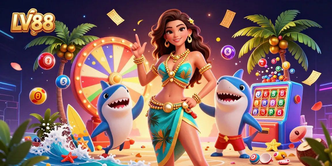 Experience unparalleled fun with LV88's vibrant lottery themed artwork showcasing dynamic gambling elements.