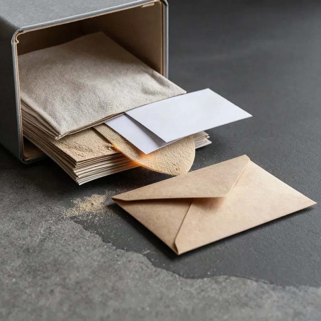 Open case with sample pouches, checklist board and sealed pouch on a dark studio surface.