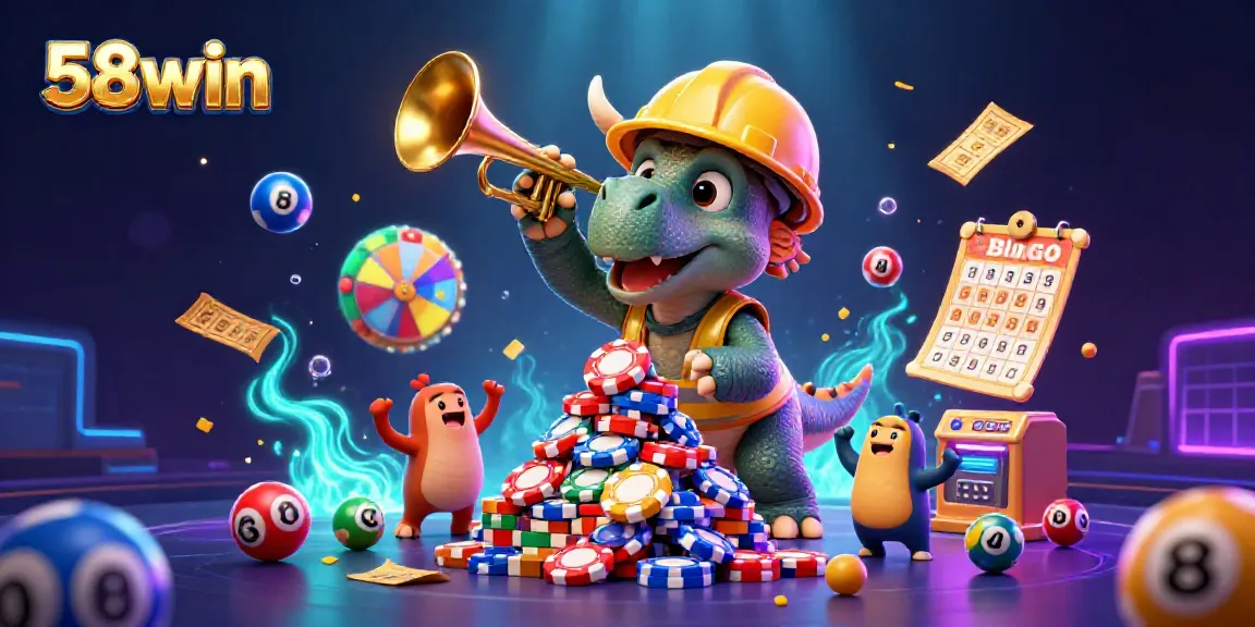 Join the fun at 58win with a gaming-themed illustration featuring vibrant colors and joyful characters.