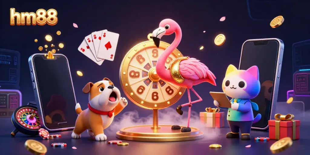 Engage with excitement at hm88, experience a thrilling game show scene with vibrant casino elements.