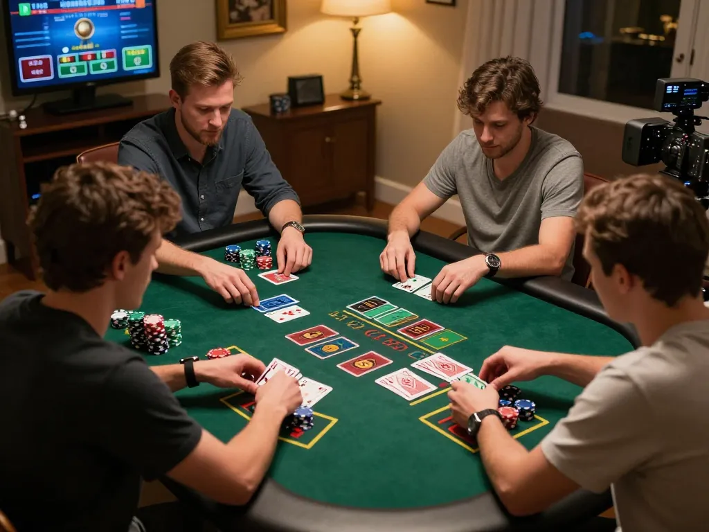 NHÀ CÁI TR88 players engaging in intense blackjack gameplay at home, showcasing strategic betting.