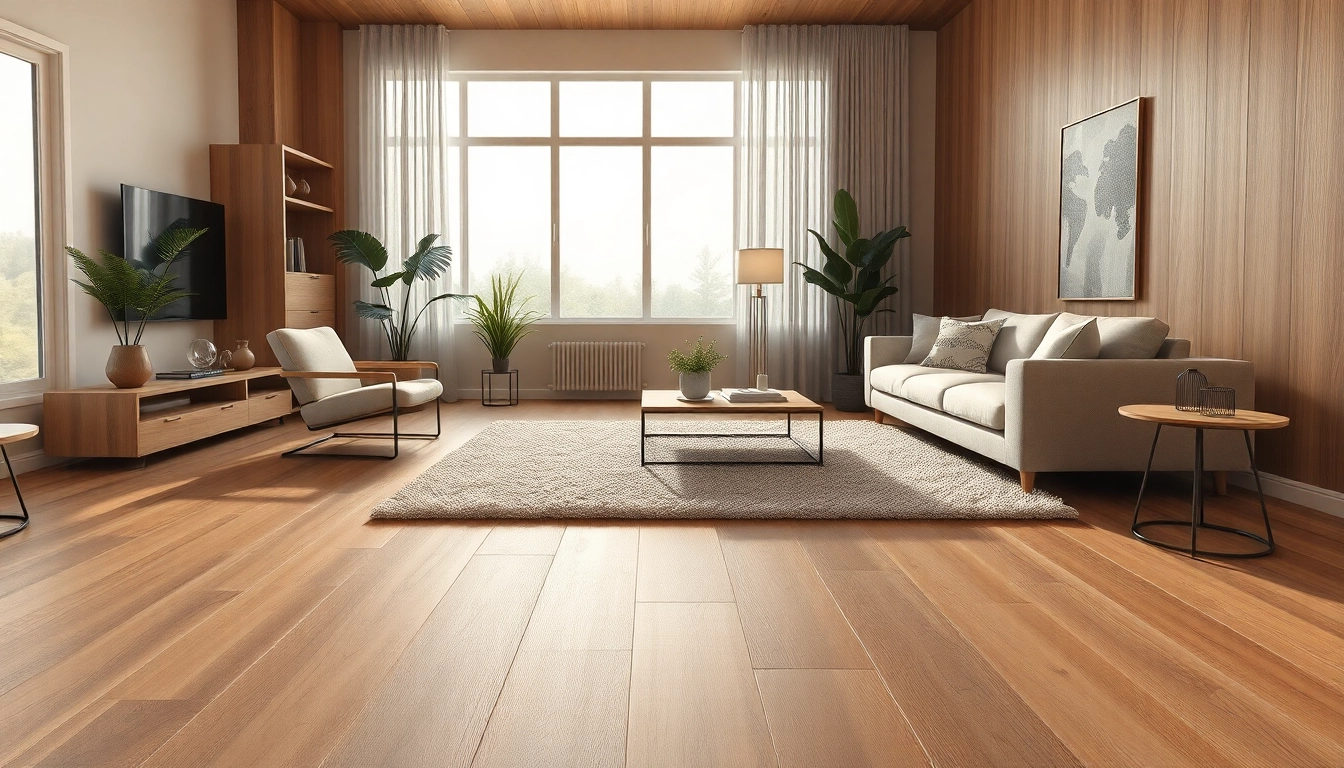 Experience the stylish luxury vinyl plank flooring in a modern living room setting.
