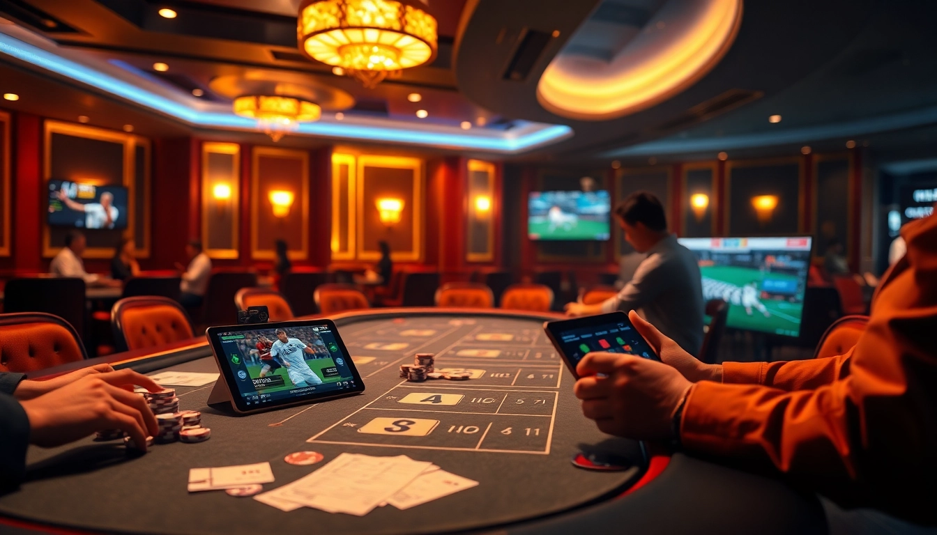 Place your bets at the lively 7m cn sports betting table with colorful chips and live scores.