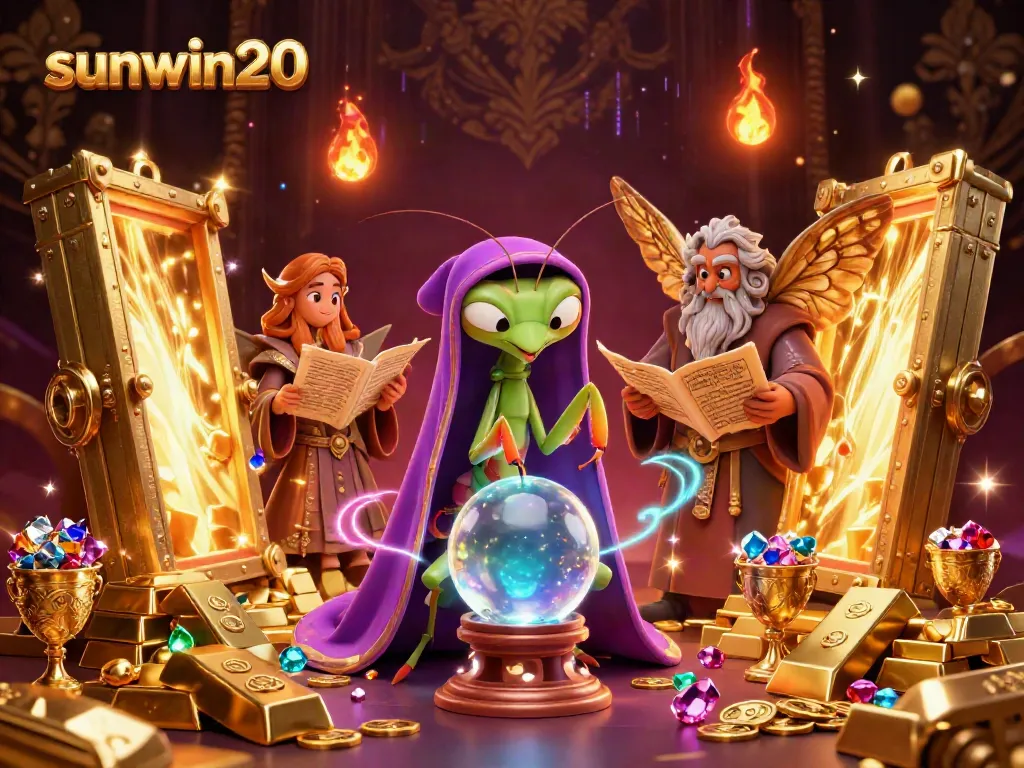 Experience fortune with a praying mantis and moth in a vibrant sunwin20 casino world.