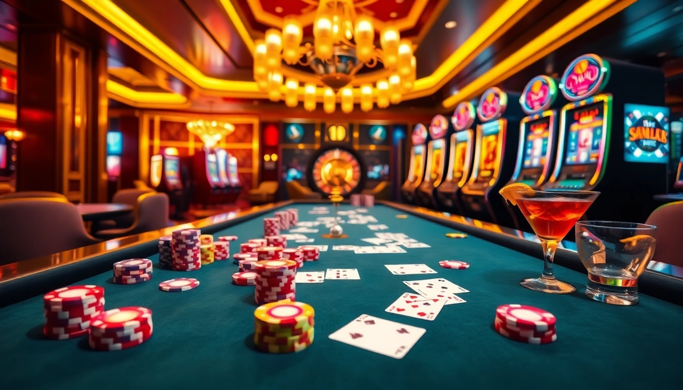 Exciting poker table at luck8.jpn.com filled with colorful chips and cards.