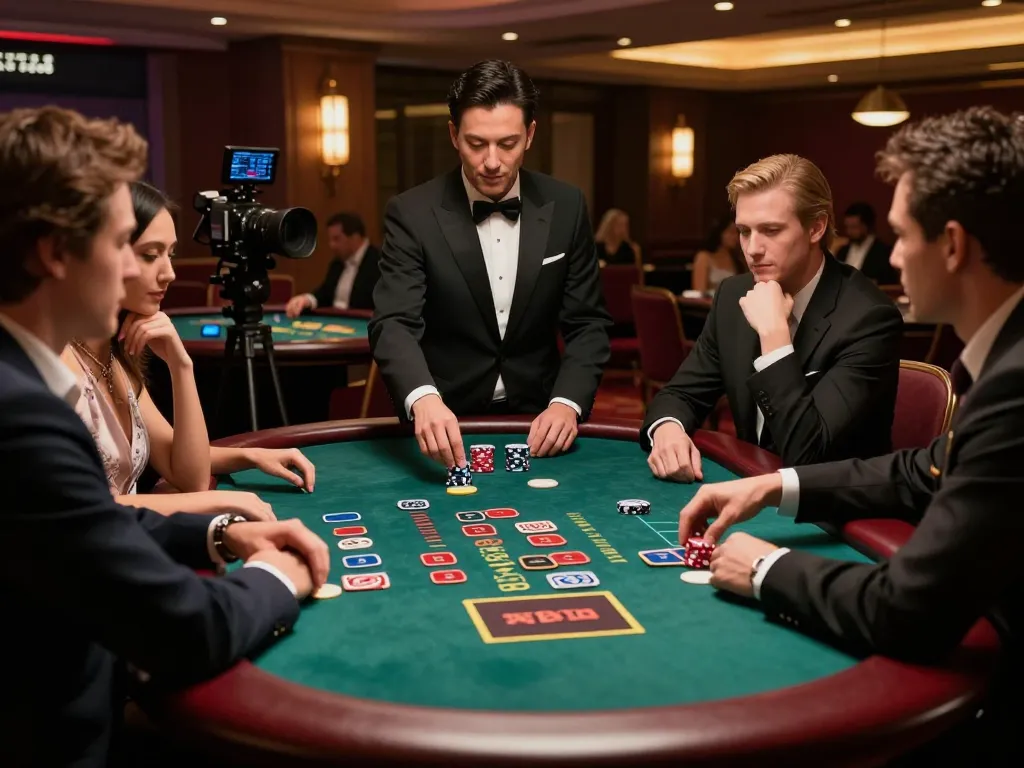 Players engaged in strategic gameplay at a blackjack table in iwinlive casino, warm ambiance.