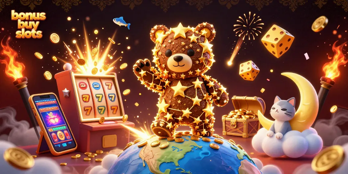 Experience thrilling bonus buy slots with vibrant symbols, characters, and exciting elements.