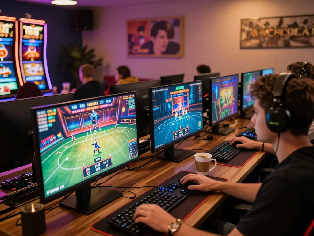 Cổng game 789Club features an engaging online gaming setup showcasing multiple games and a focused player environment