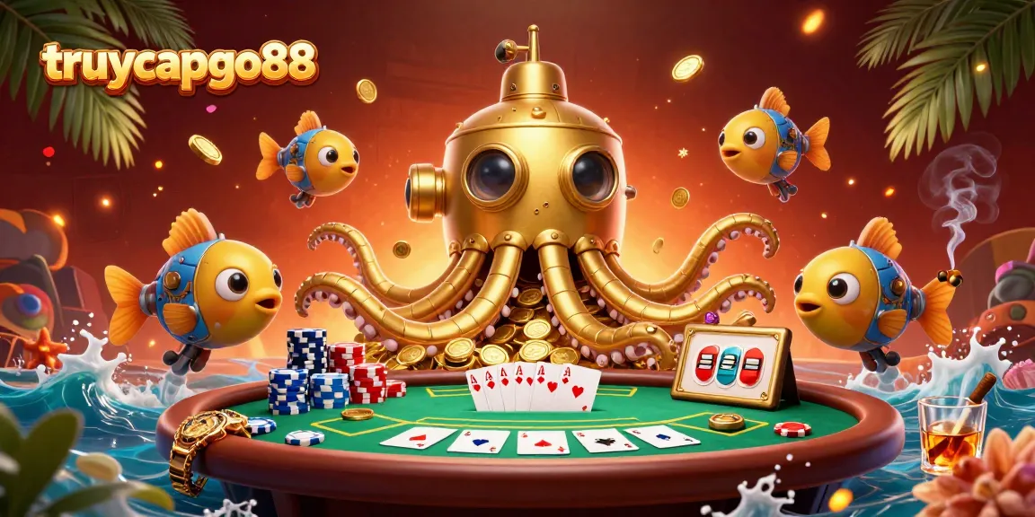 Engage in thrilling wins at truycapgo88 with a vibrant 3D casino scene filled with poker action.