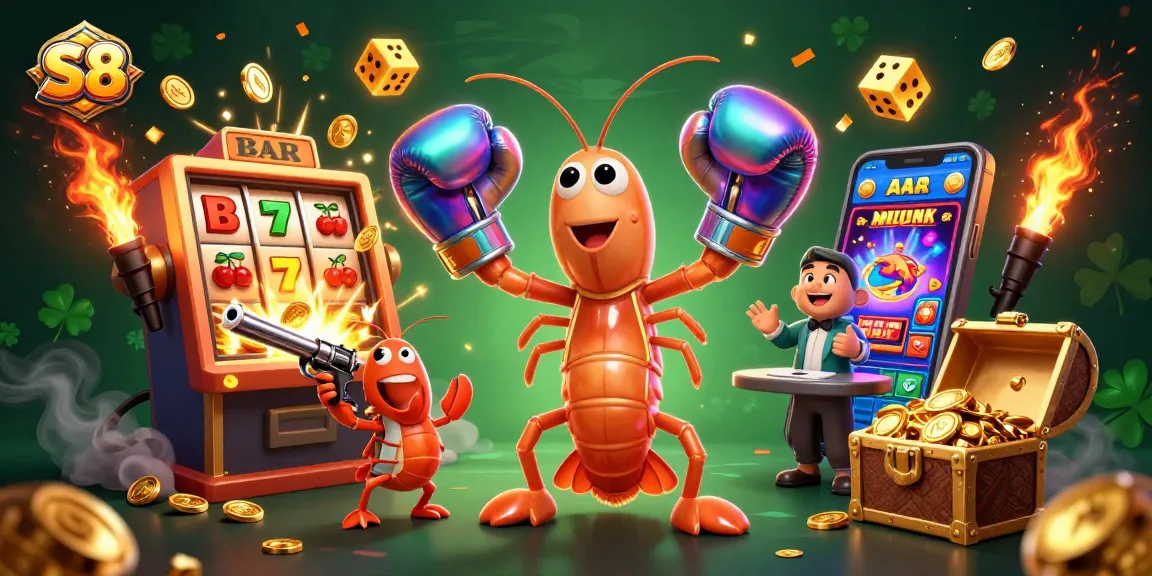 Experience thrilling gameplay with S8 as cartoon characters celebrate a jackpot explosion at an online casino.