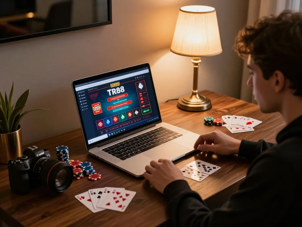 Engaging in strategic gameplay on TR88 casino platform from a cozy home setup.