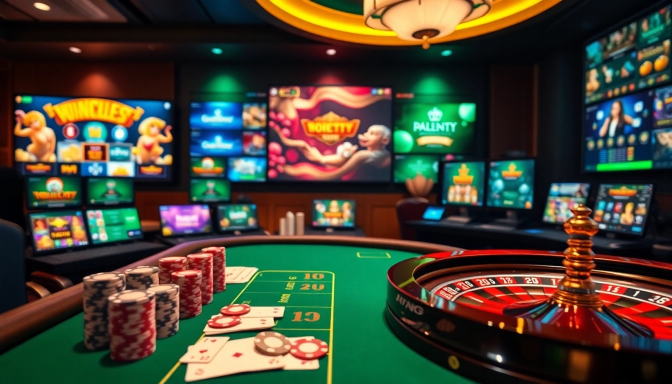 Engage in thrilling gameplay at https://77ball.fun/ with luxurious casino visuals showcasing poker and roulette.