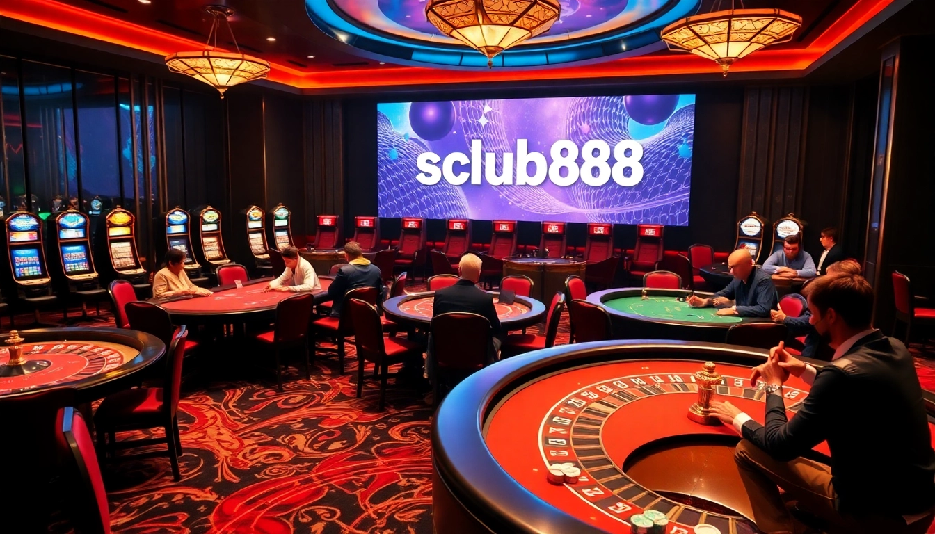 Exciting casino atmosphere with poker games and roulette wheels at https://www.sclub88.bet/ highlighting strategic gameplay.