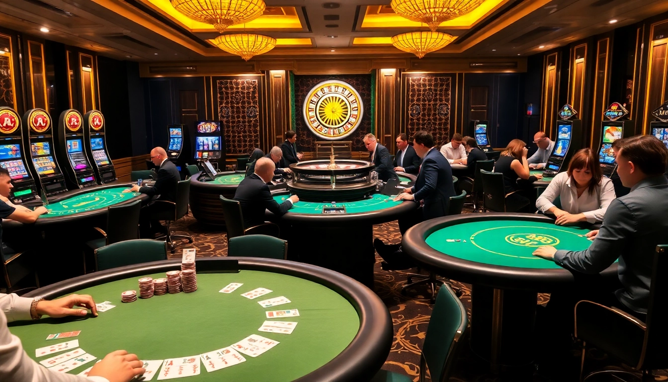 Action-packed casino atmosphere featuring tables from https://zk88.club/ with players and vibrant colors.