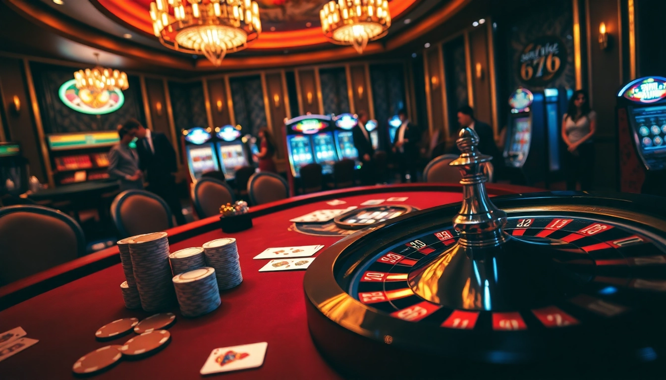 A high-stakes poker game at 68VIP casino showcasing vibrant cards and chips in an opulent setting.