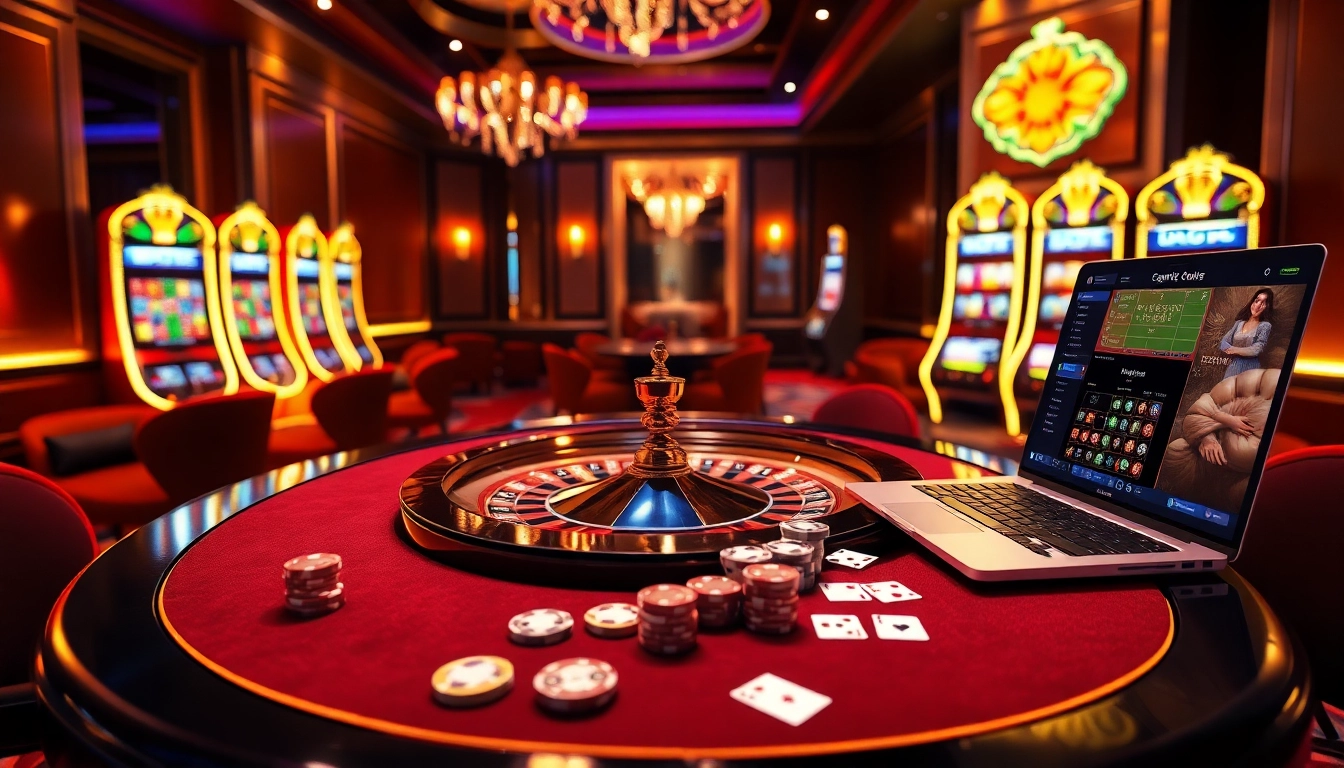 Engage in thrilling gaming experiences at https://suncity.one/ with luxury casino tables and vibrant slot machines.