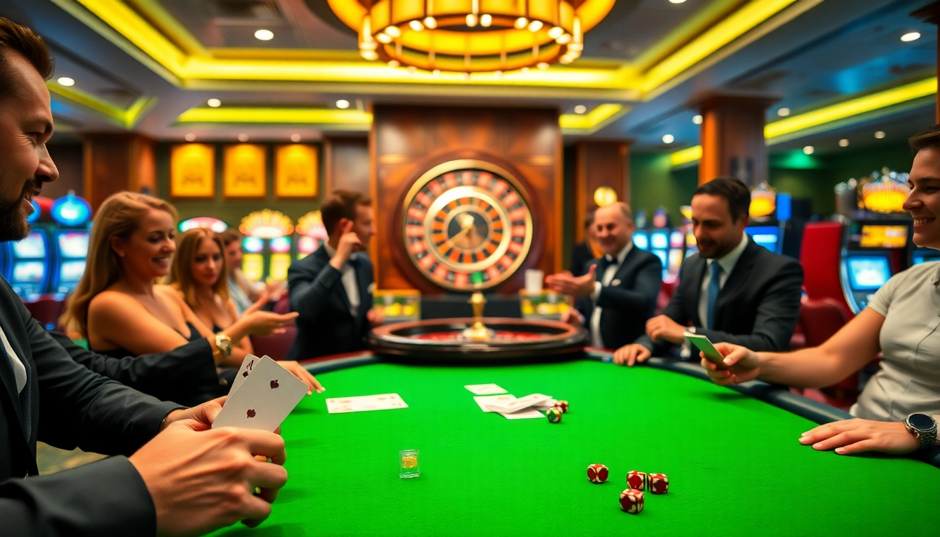 Experience thrilling action at rikvip.gb.net with a vibrant casino scene filled with poker, roulette, and slot machines.