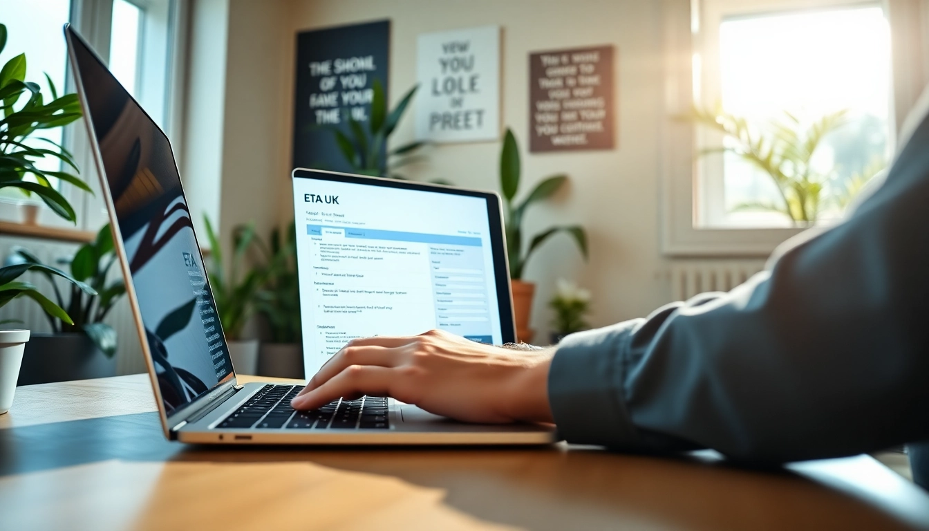 Fill out the eta uk application form digitally in a cozy home office setting.