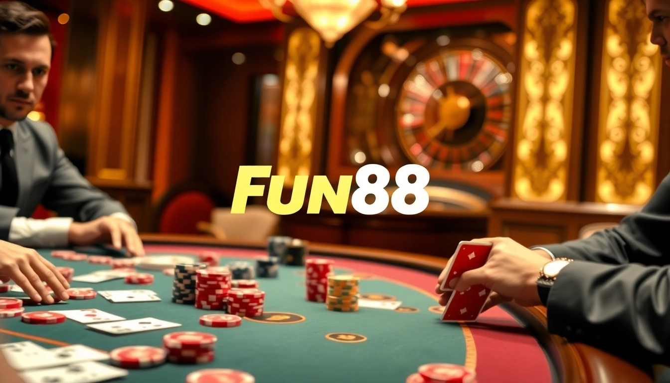 Engage in thrilling gameplay at Fun88 trang chủ with poker action and vibrant casino atmosphere.