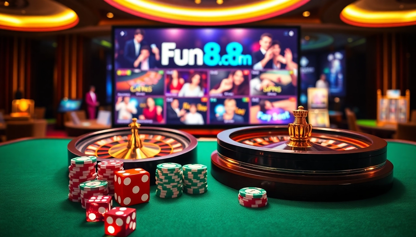 Experience thrilling gameplay at Fun88.com with vibrant poker chips and roulette.