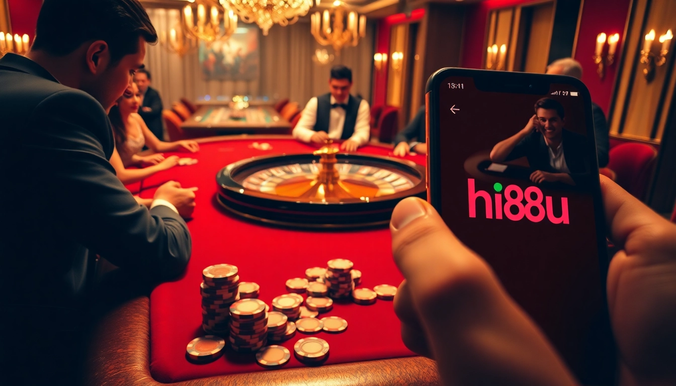 Experience thrilling gambling action at https://hu88u.com/ with an elegant poker game, casino ambiance, and vibrant roulette.