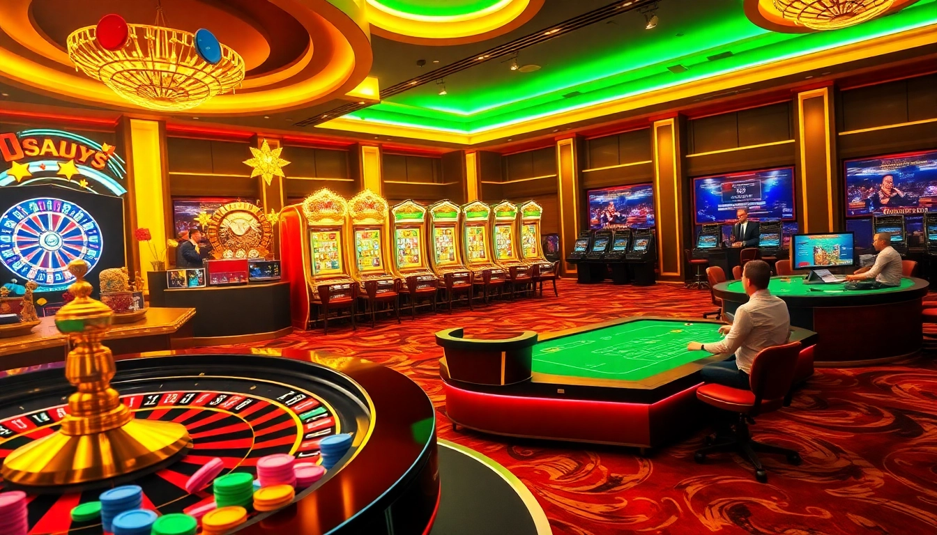 Experience thrilling gameplay at https://nohu90.tools/ with vibrant online casino elements like roulette and poker tables.