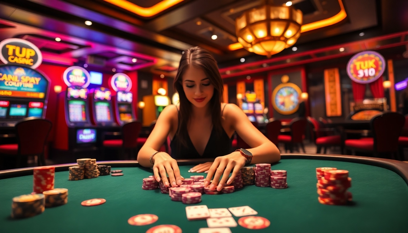 Engaged gambler competing fiercely at nk88 vip poker table, chips and cards in action.