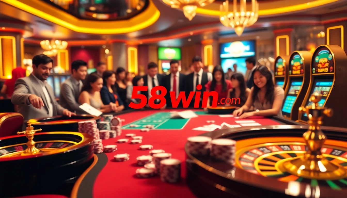 Gamblers engaging with the vibrant online casino experience at 58win com.