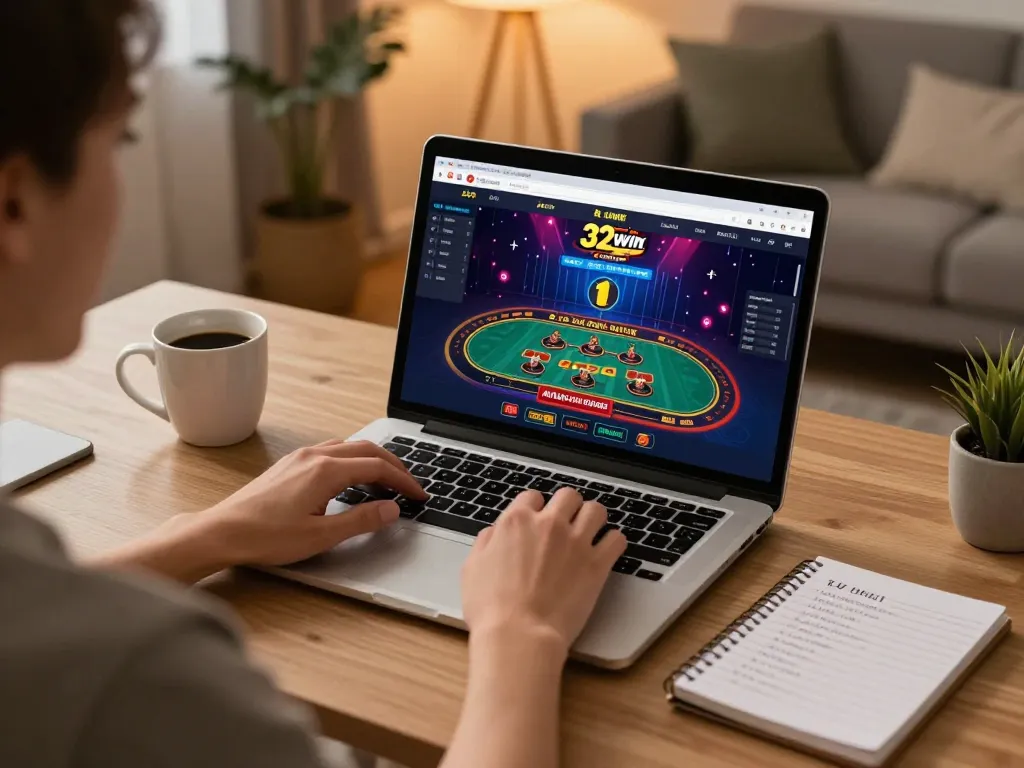 Enjoying live dealer games on 32win com in a cozy home setting with strategy notes.