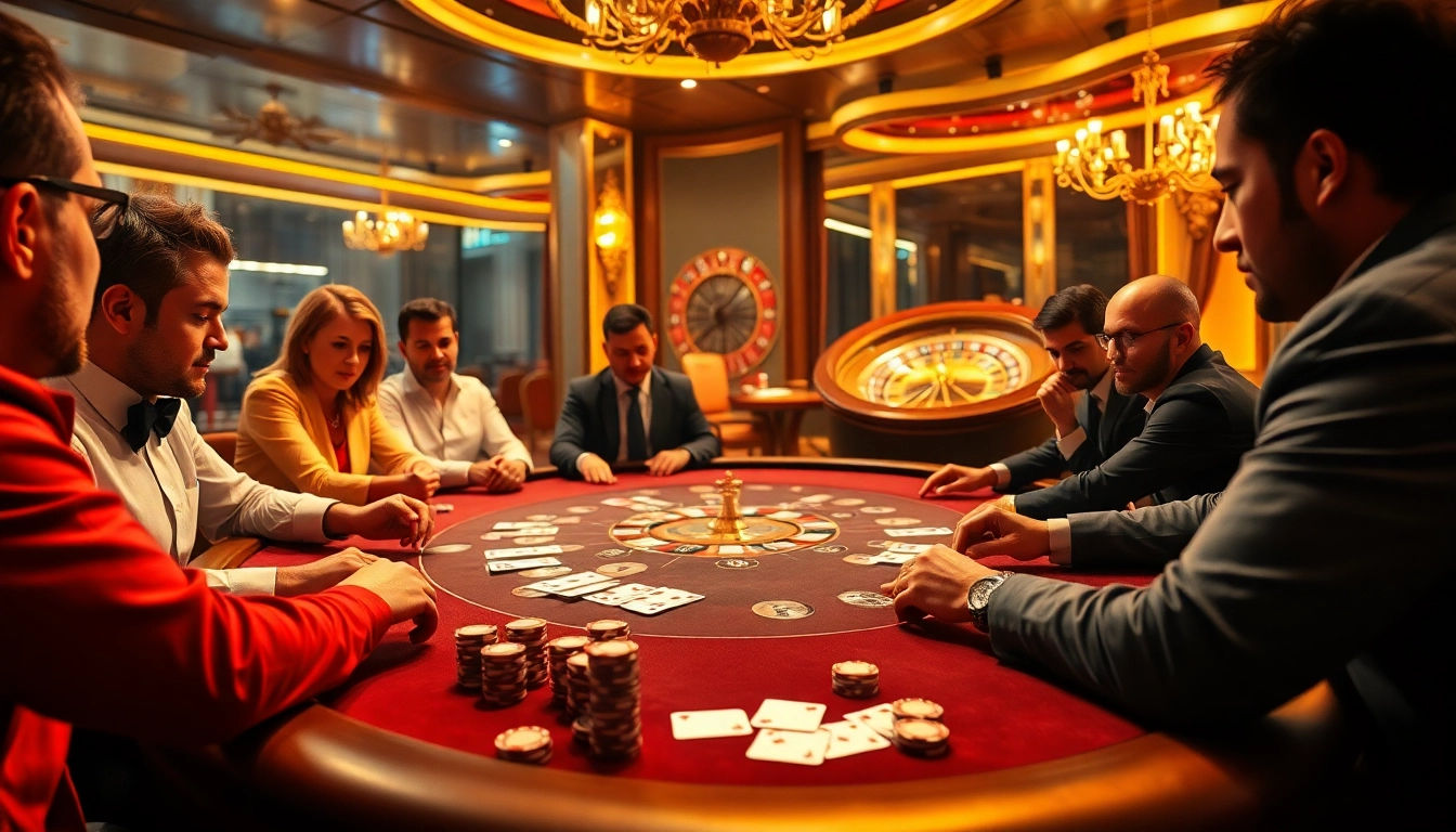 Experience the thrill of high-stakes poker at KUWIN casino featuring vibrant gameplay, luxurious setting, and engaging players.