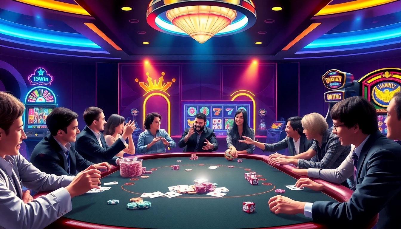 Experience the excitement of gambling at 13win.com with players at a luxury casino table.