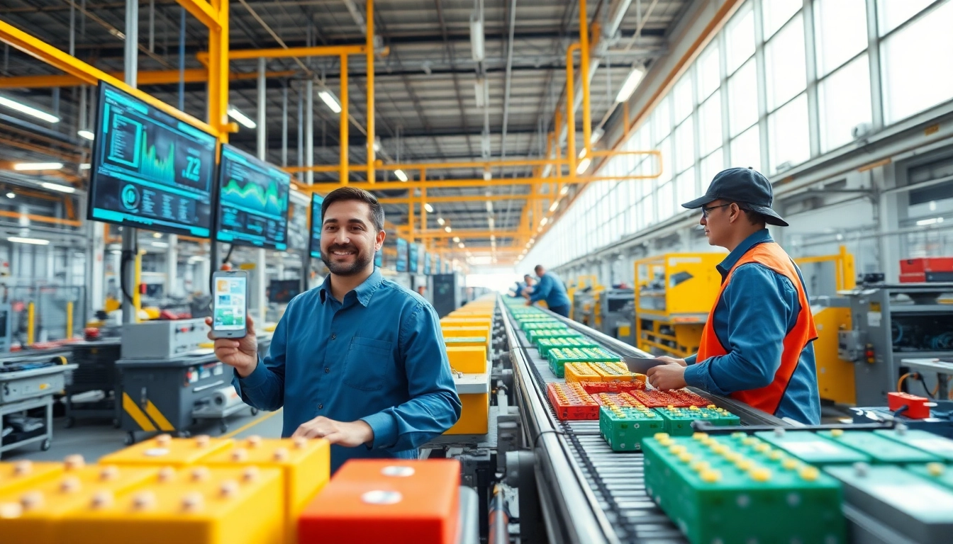 Dynamic scene of factory traceability software enhancing production efficiency in a modern manufacturing facility.