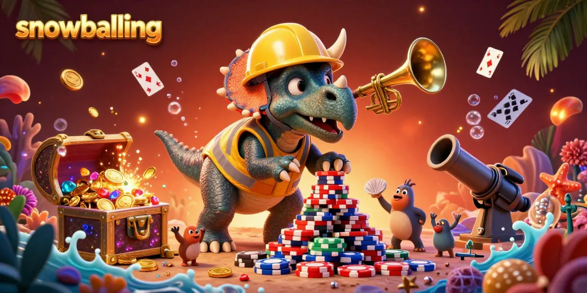 Snowballing players engage in vibrant games of chance, celebrating wins with a lively casino atmosphere.
