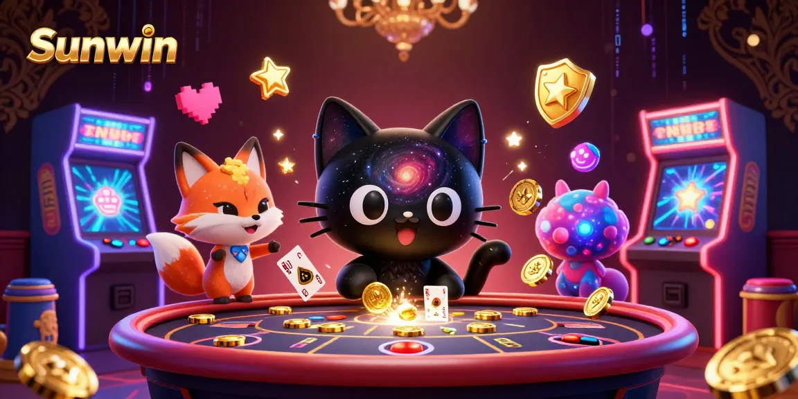 Sunwin engages players with captivating casino action at a cosmic gaming table featuring a black hole cat.